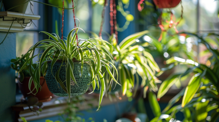 A Spider plant in hanging pot
